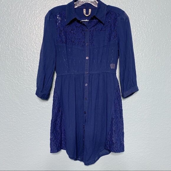 Free People Lace Button Up Tie Waist Tunic - Picture 1 of 7